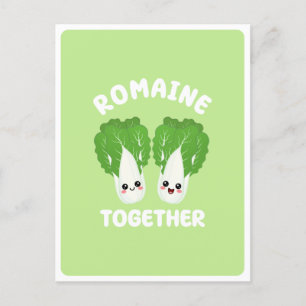 Postal  Lechuga romana kawaii Pareja Comida Vegetariana J