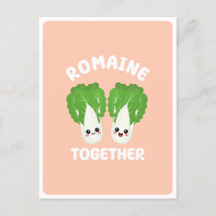 Postal Lechuga romana kawaii Pareja Pun comida vegetal