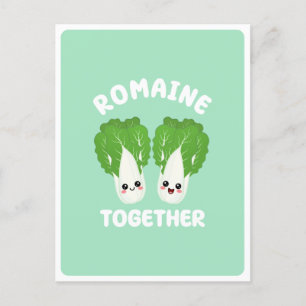Postal  Lechuga romana kawaii Pareja Pun de Verduras Comi