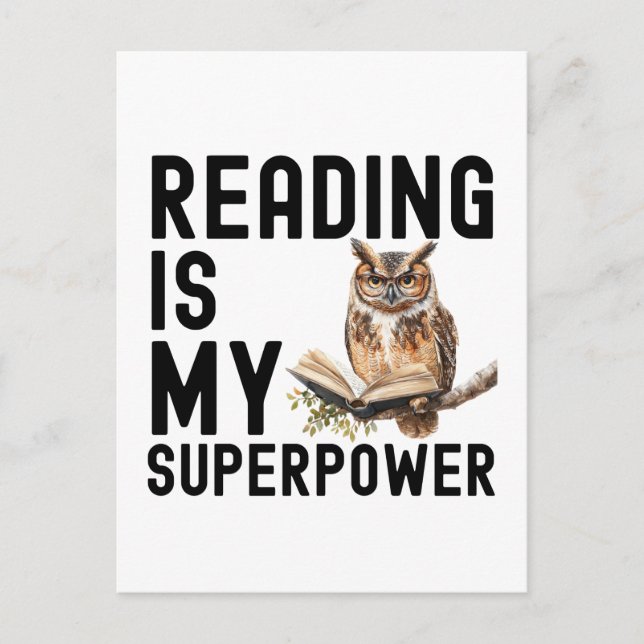 Postal Lechuza acuarela Lectura de gusanos (Anverso)