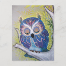 Postal Lechuza azul vintage