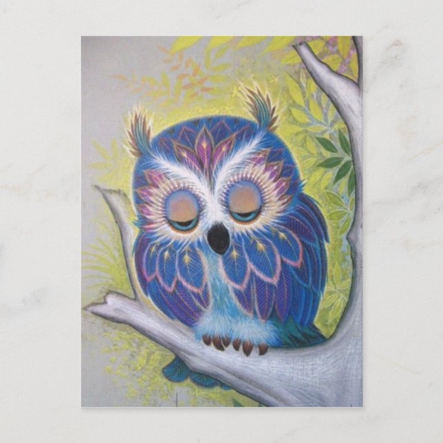 Postal Lechuza azul vintage (Anverso)