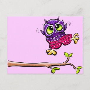 Postal Lechuza Bebé Primer Vuelo Rosa