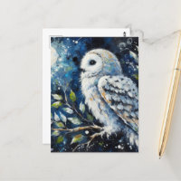 Lechuza blanca en rama con pintura lunar