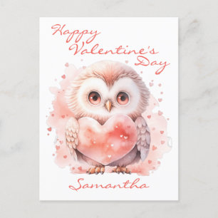 Postal Lechuza con El día de San Valentín de corazón