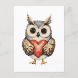 Postal Lechuza de amor - Atractiva pintura de búhos
