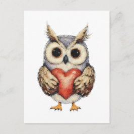 Postal Lechuza de amor - Atractiva pintura de búhos