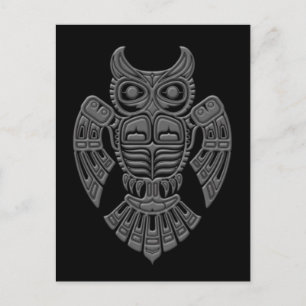 Postal Lechuza de espíritu gris de Haida en negro