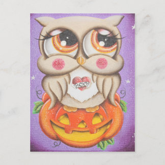Postal Lechuza de Halloween y calabaza