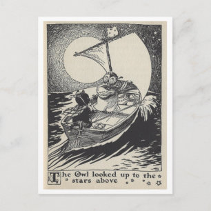 Postal Lechuza de Ilustracion de libros de época en barco
