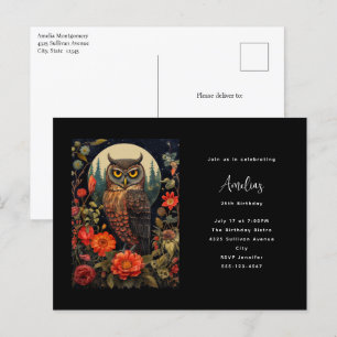 Postal Lechuza de noche con un cumpleaños completo en la 