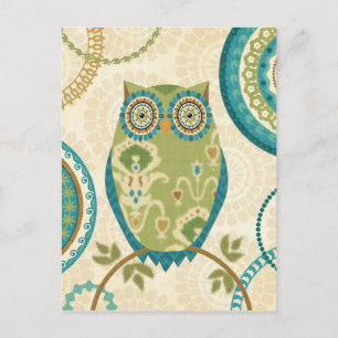 Postal Lechuza decorativa con diseños circulares