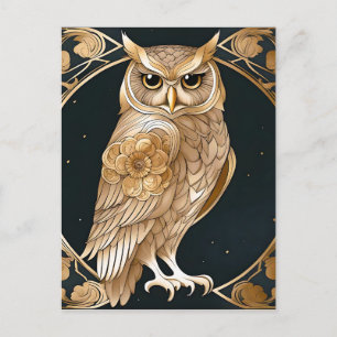Postal Lechuza dorada Art Deco