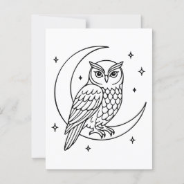 Postal Lechuza en luna creciente con arte en línea de est