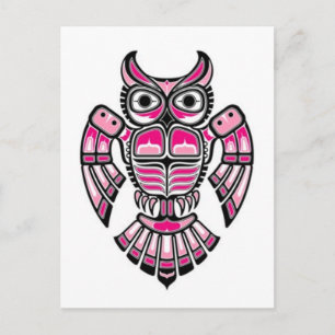 Postal Lechuza espirituosa rosa y negra de Haida