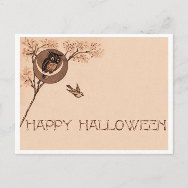 Postal Lechuza feliz de Halloween (Anverso)