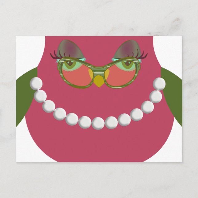 Postal Lechuza femenina con lentes (Anverso)