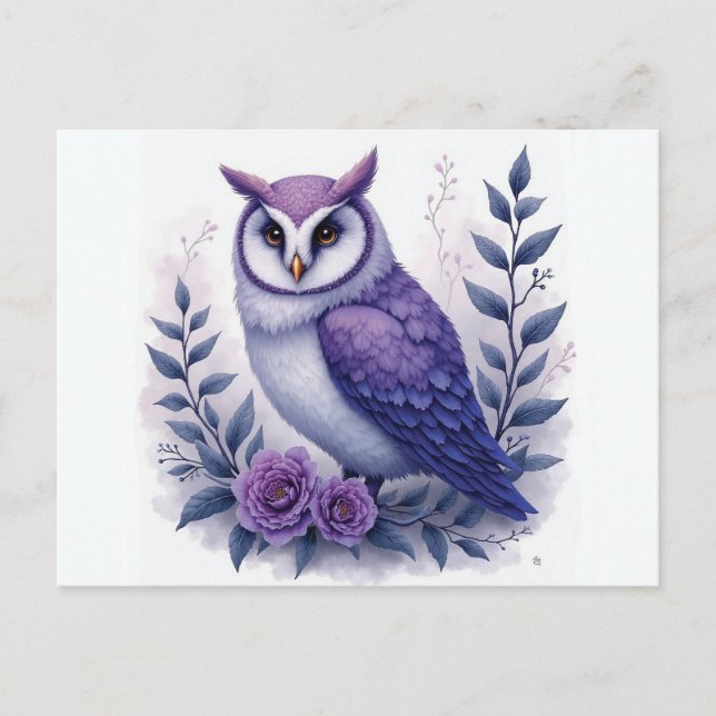 Postal Lechuza Flor de Luna Morada (Anverso)