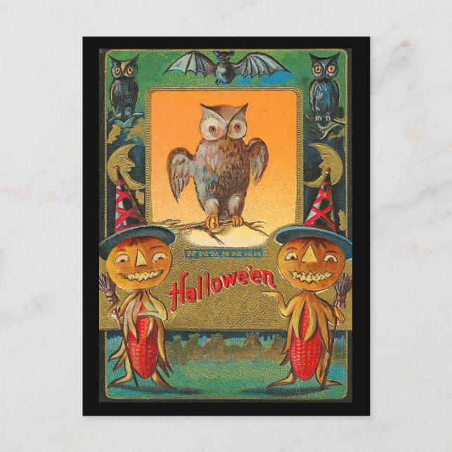 Postal Lechuza Halloween vintage (Anverso)