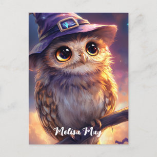 Postal Lechuza linda con un Gorra de brujas