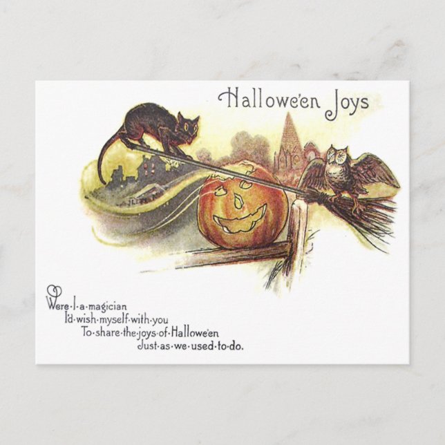 Postal Lechuza negra Jack O' Lantern Witch's Broom (Anverso)