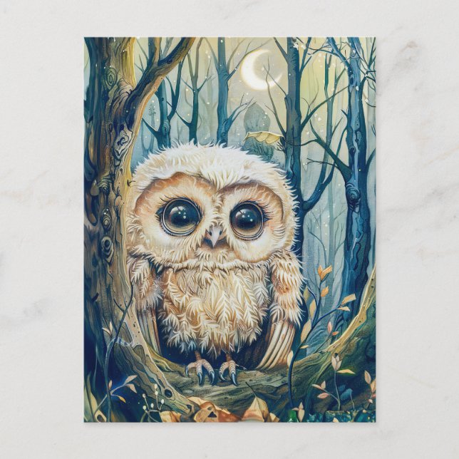 Postal Lechuza pequeña en la rama a media luna (Anverso)