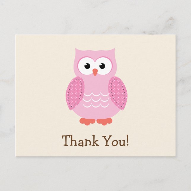 Postal Lechuza Pink Woodland Gracias (Anverso)