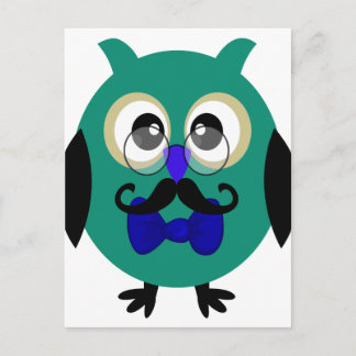 Postal Lechuza Retro con bigote y lentes