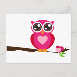Postal Lechuza rosa en rama de árbol