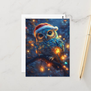 Postal Lechuza Santa Adorable y Luces