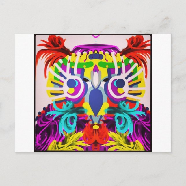 Postal Lechuza Tribal Con Muchos Colores (Anverso)