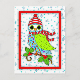 Postal Lechuza Whimsy De Invierno Con Borde