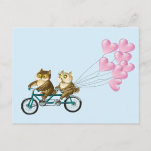 Postal Lechuzas con corazones