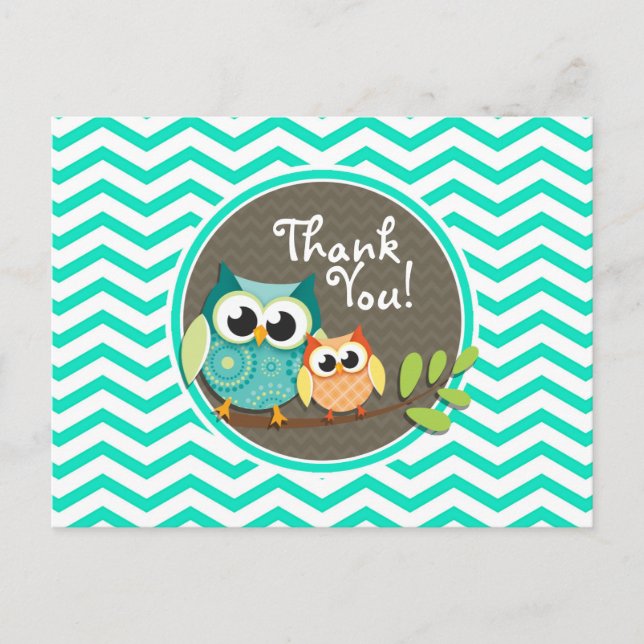 Postal Lechuzas Cutas; Aqua Green Chevron (Anverso)