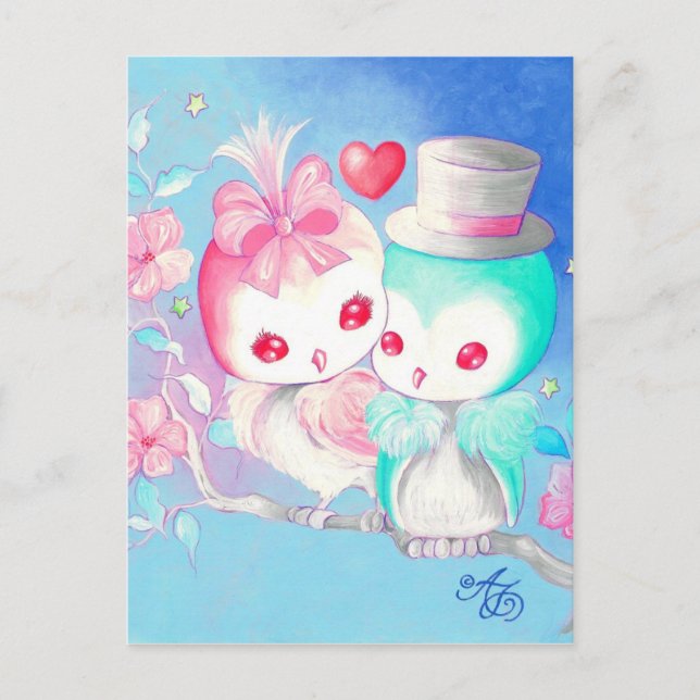 Postal Lechuzas de amor (Anverso)