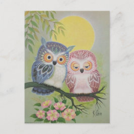 Postal Lechuzas de amor vintage