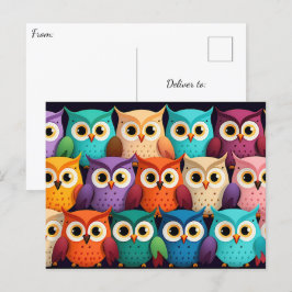 Postal Lechuzas Pequeñas Coloridas