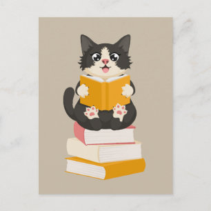 Postal Lector de gatos de libros Kawaii Lover simple Pers