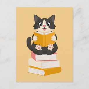 Postal Lector de gatos de libros Kawaii Lover simple Pers
