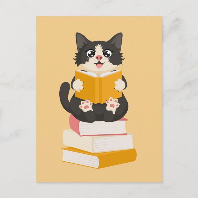 Postal Lector de gatos de libros Kawaii Lover simple Pers (Anverso)