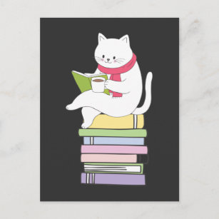 Postal Lector de libros de Kawaii, gato, amante de beber 