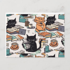 Postal Lector de libros para beber café con amor al gato