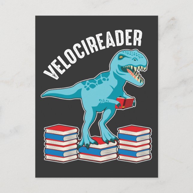 Postal Lector de libros Velociraptor Funny Dinosaur Estud (Anverso)