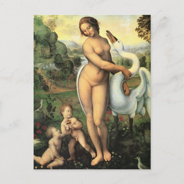 Postal Leda de Leonardo da Vinci y el cisne (Anverso)