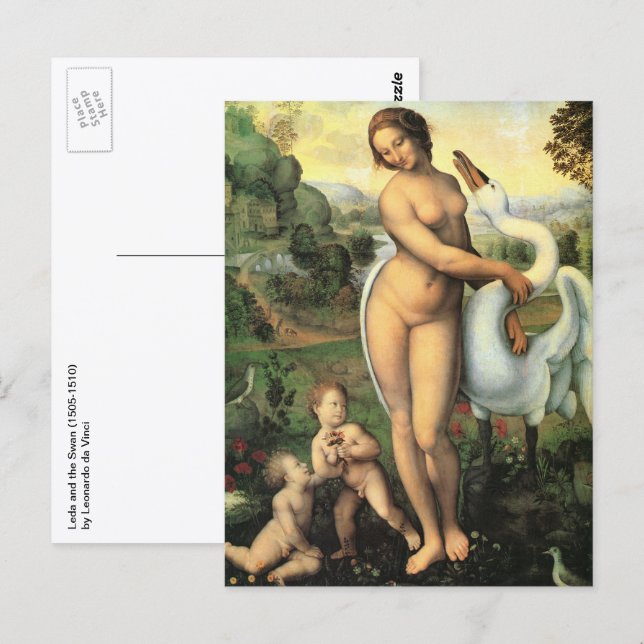 Postal Leda y el cisne de Leonardo da Vinci (Anverso / Reverso)