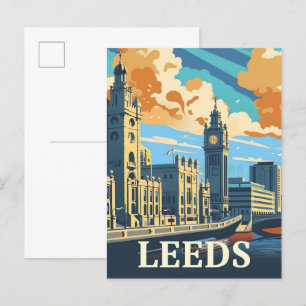 Postal Leeds England Vintage Retro Ilustracion de Viajes