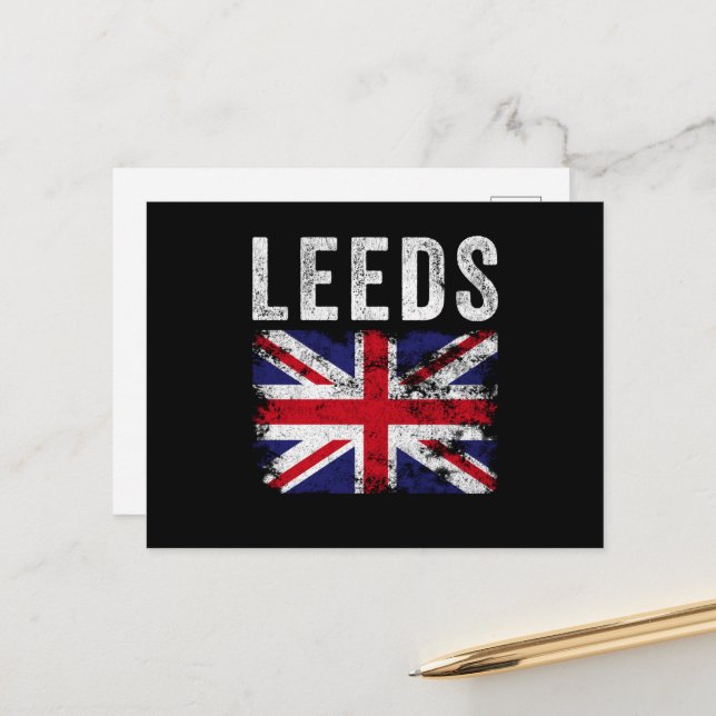 Postal Leeds UK Flag England Souvenir (Anverso/Reverso In Situ)