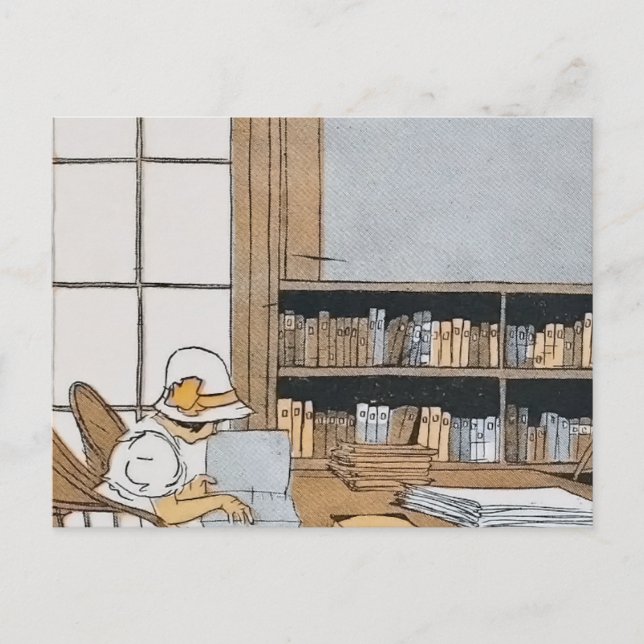 Postal Leer en la biblioteca (Anverso)