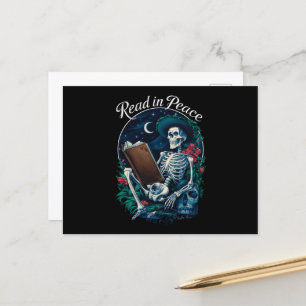 Postal Leer en paz Skeleton Leer libro Lover Bookish
