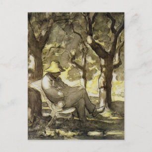 Postal Leer en un jardín